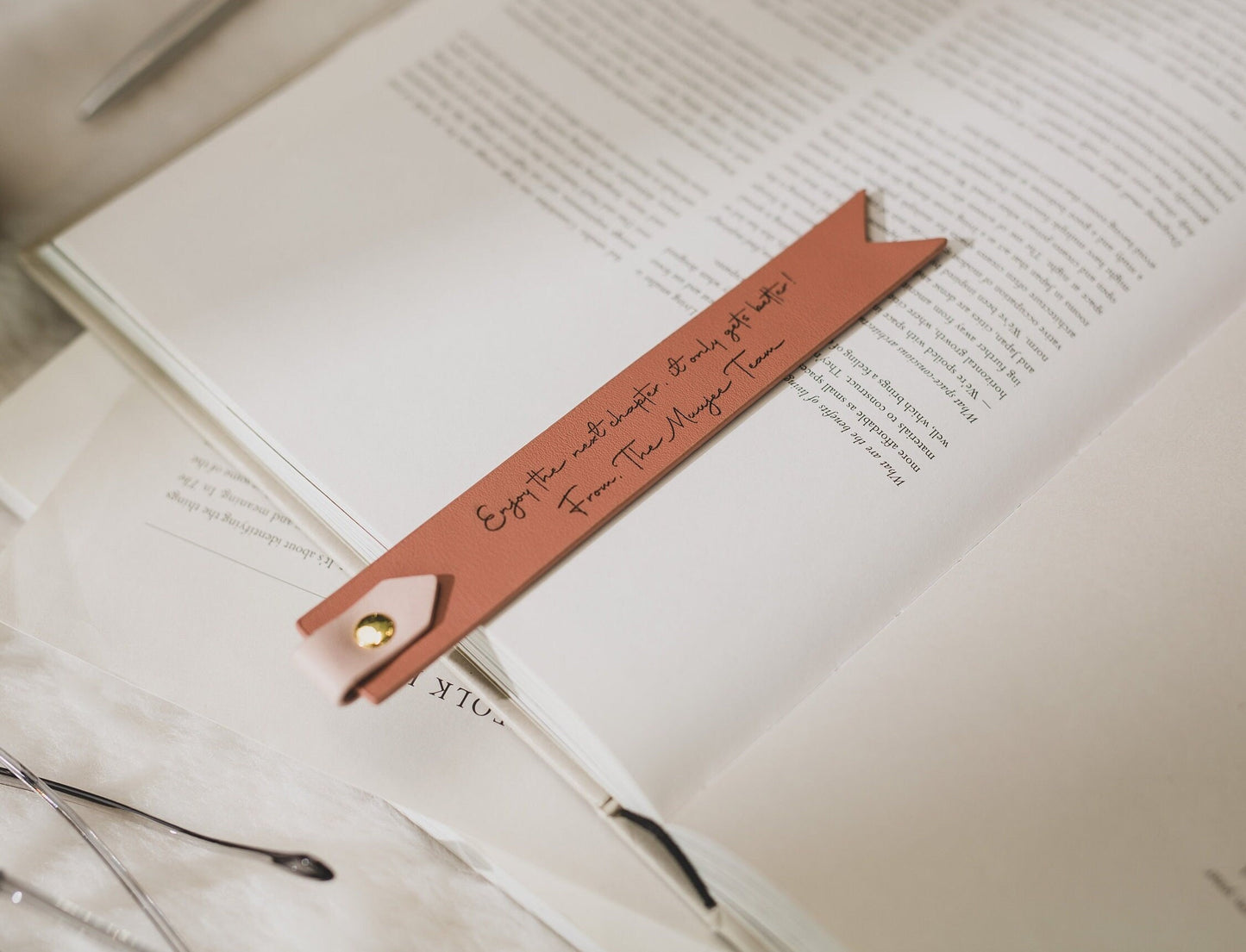 Engraved Leather Bookmark w/ Loop (D3) - Unique Work Retirement Engagement Wedding Gift, Book Club Gift for Book Lovers Bookworm Page Marker