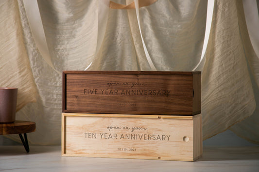 Wood Wine Box (Design 9) - Walnut Wood Port Wine Case, Custom Engrave Wedding Ceremony Box To Nail Shut Time Capsule 5th Anniversary Gift