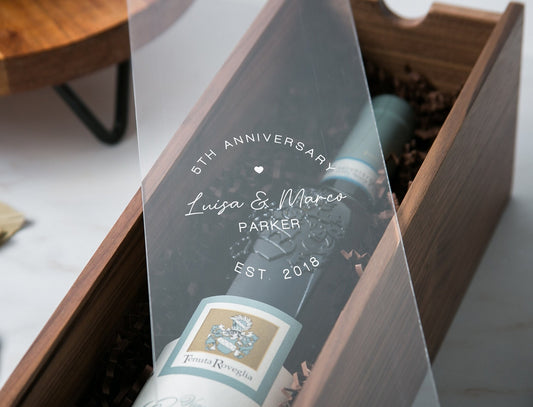 Acrylic Lid Wine Box (Design 5) - Personalized Champagne Box Congratulatory Romantic Gift for Couple Engagement Wedding Ceremony Anniversary