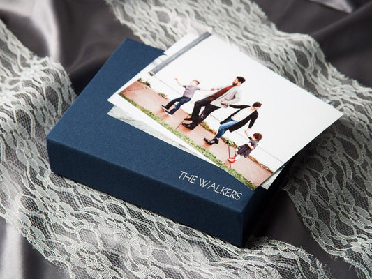 5x7" Embossed Linen Photo Box - Photo Mats Optional, Print Storage, Wedding Day Couple Gifts Groom Bride, 4th Year Linen Anniversary Gift