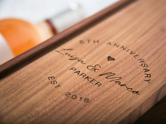 Wood Wine Box (Design 5) - Vertical 5th Wedding Anniversary Gift Box for Husband Wife Couple Wine Bottle Case for Teacher Appreciation