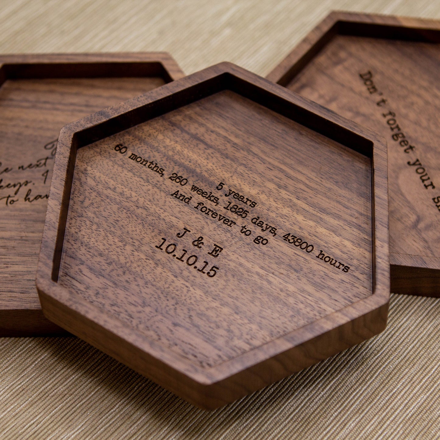 Hexagon Wood Tray - Ring Dish Key Coin Change Entryway Tray 5th Wooden Anniversary Gift for Wife Husband Custom Gift for Dad Dorm Room Decor