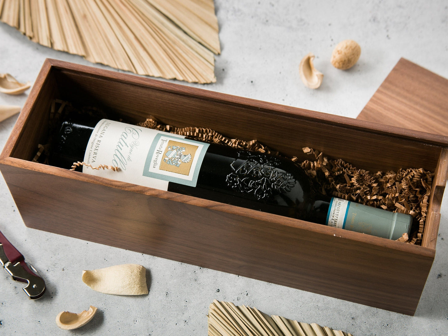 Wood Wine Box (Design 12) - Walnut or Pine Box for Wine Champagne Holder, Romantic Gift for Husband Wife, Unique Gift for Him Honeymoon Gift