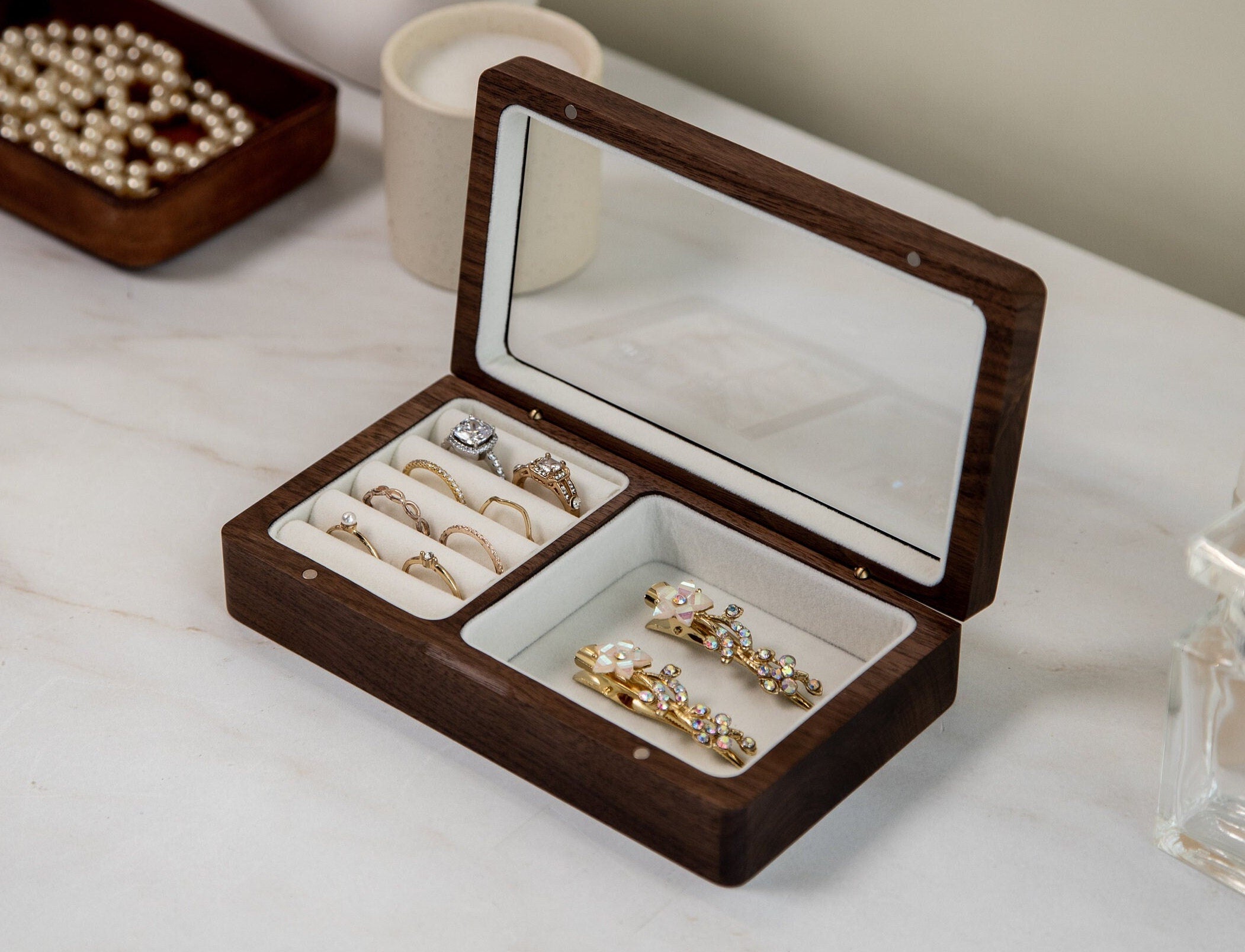 Wood Jewelry Box w/ Glass Lid (Design 3 Black)