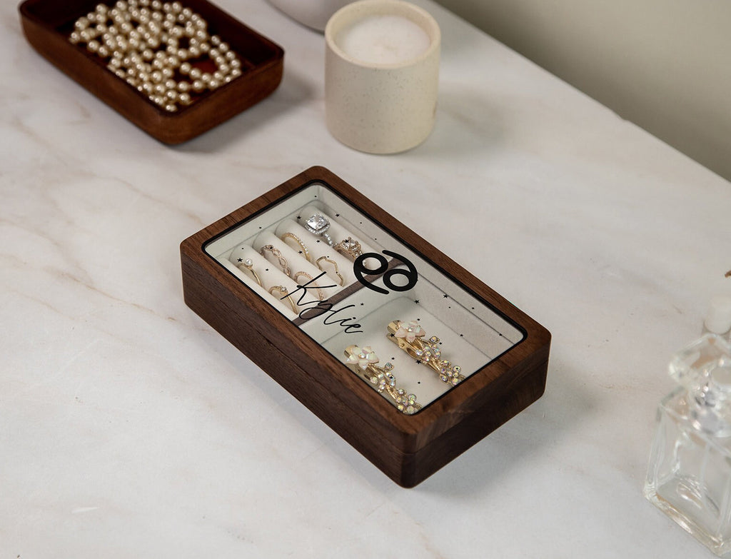 Wood Jewelry Box w/ Glass Lid (Design 3 Black)