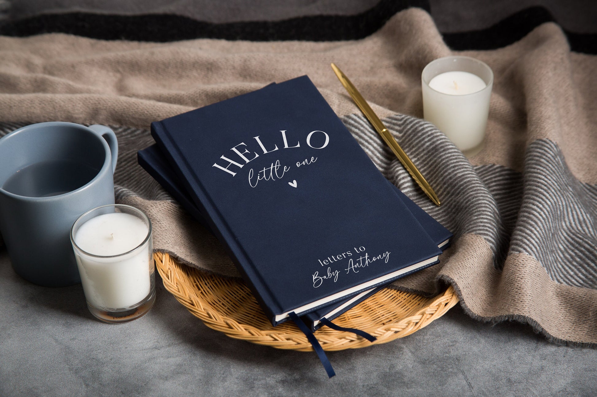Hello Little One Lined Notebook - Personalized Hard Cover book for Custom Journal Baby Shower Return Gift for New Mom Dad Parent First B-day