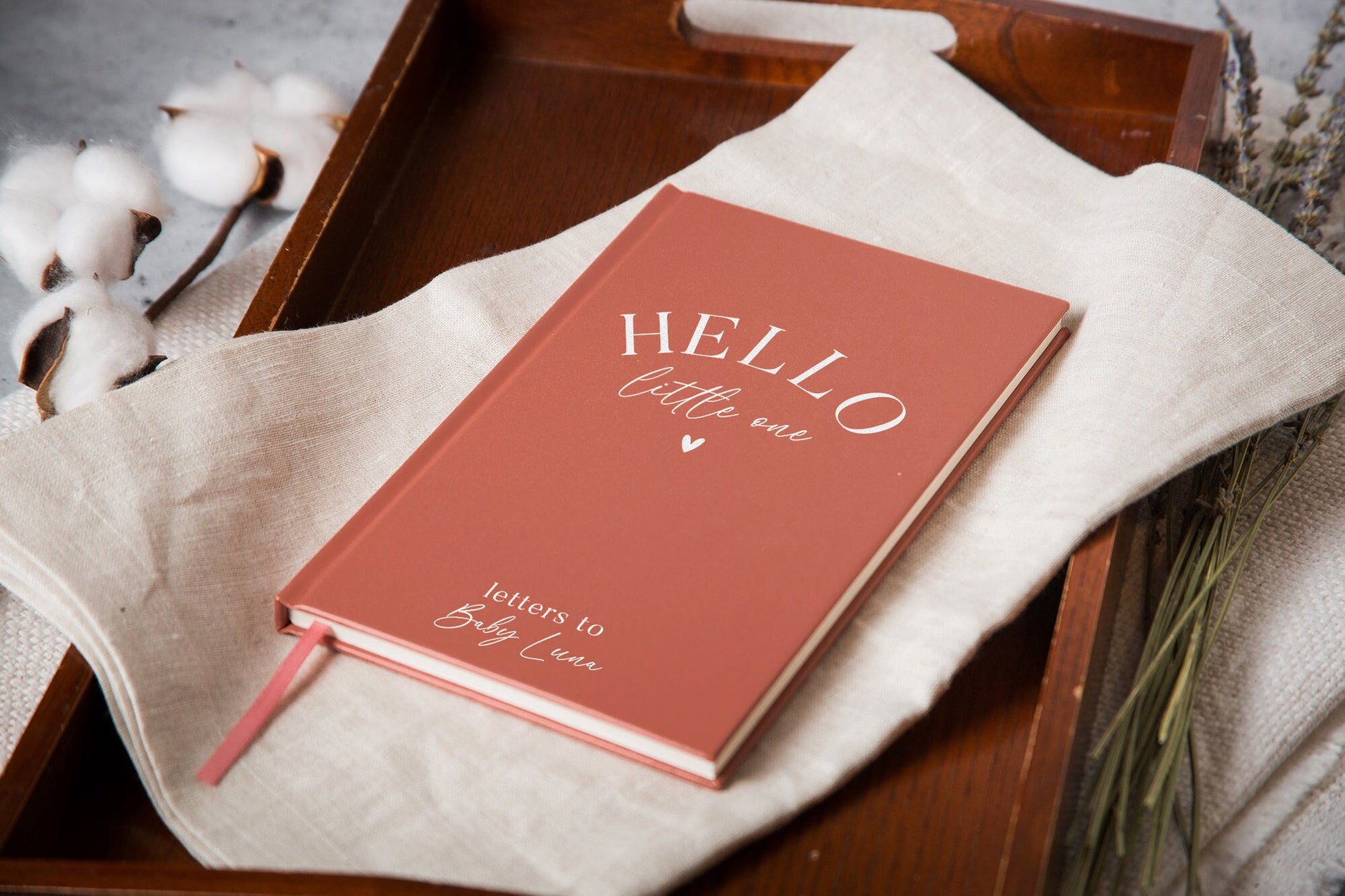 Hello Little One Lined Notebook - Personalized Hard Cover book for Custom Journal Baby Shower Return Gift for New Mom Dad Parent First B-day