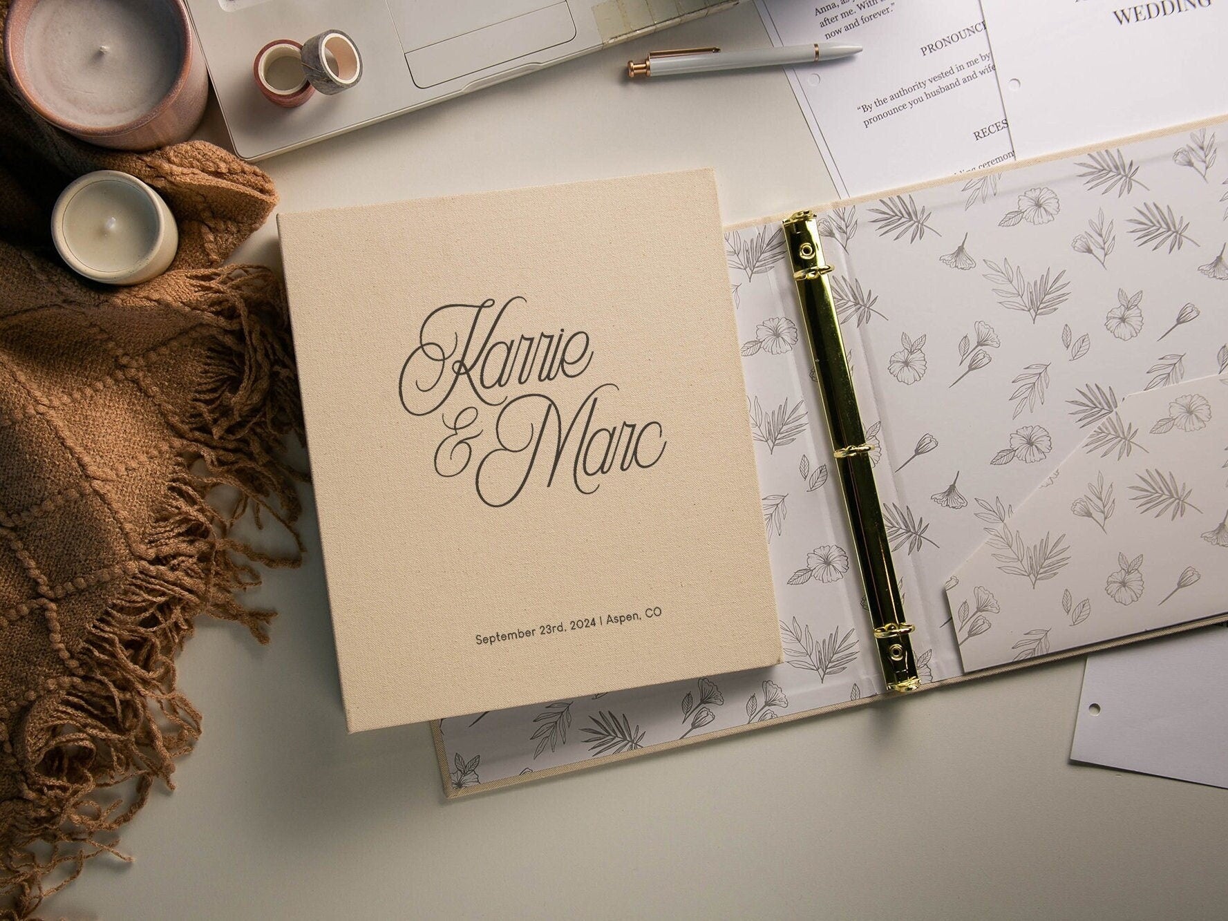 Wedding 3 Ring Linen Binder (Design 6)