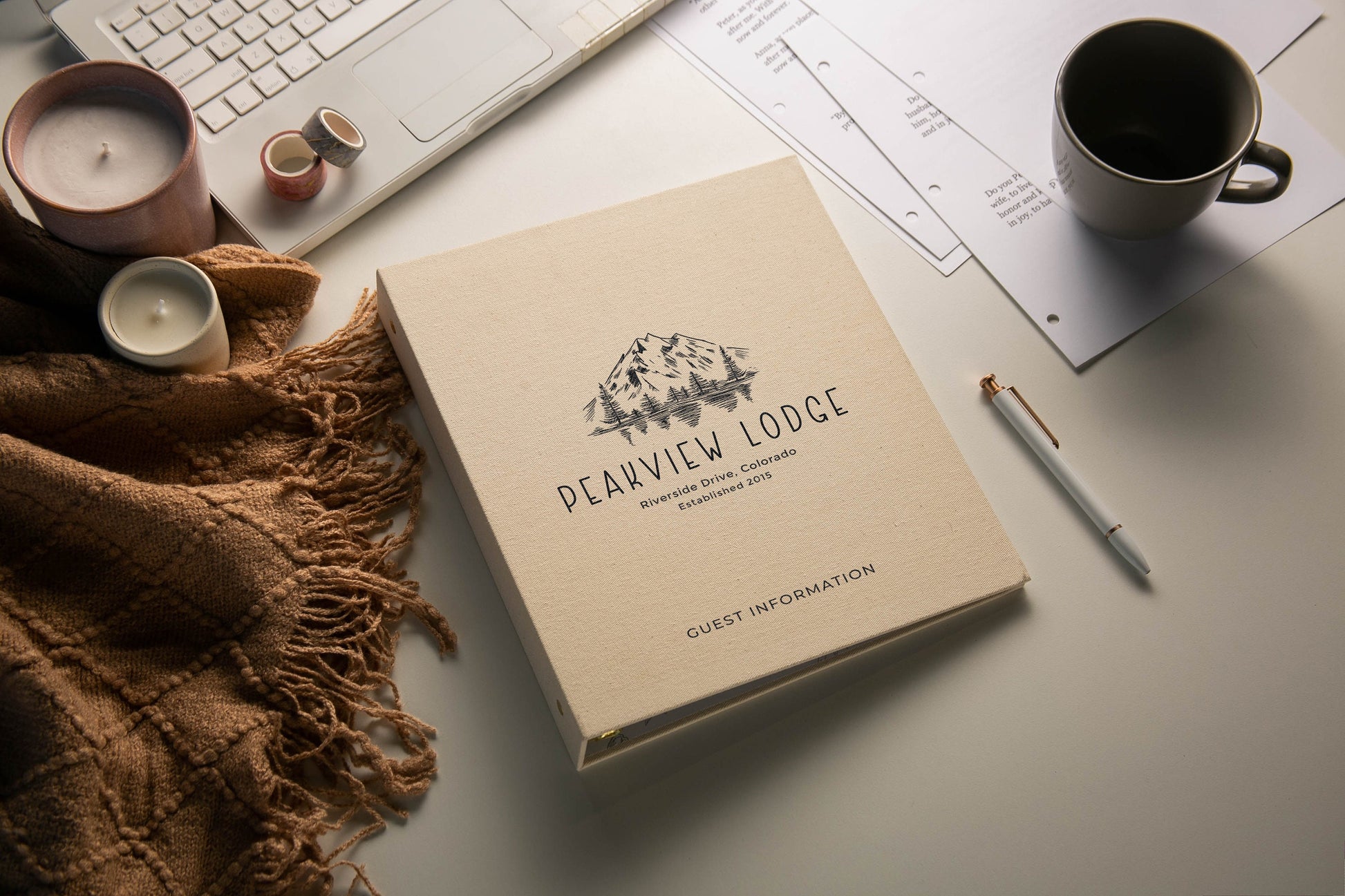 Rental 3 Ring Linen Binder (Design 3) - Refillable Welcome Book, DIY Blank Binder, Guest Information Airbnb Cabin, Rental Guestbook