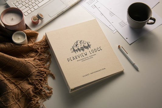 Rental 3 Ring Linen Binder (Design 3) - Refillable Welcome Book, DIY Blank Binder, Guest Information Airbnb Cabin, Rental Guestbook
