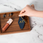 Embossed Diamond Leather Keychain (Initials) - Modern Key Rings, Custom Monogrammed Vintage Style Personalized Hotel Motel Office Key Chains