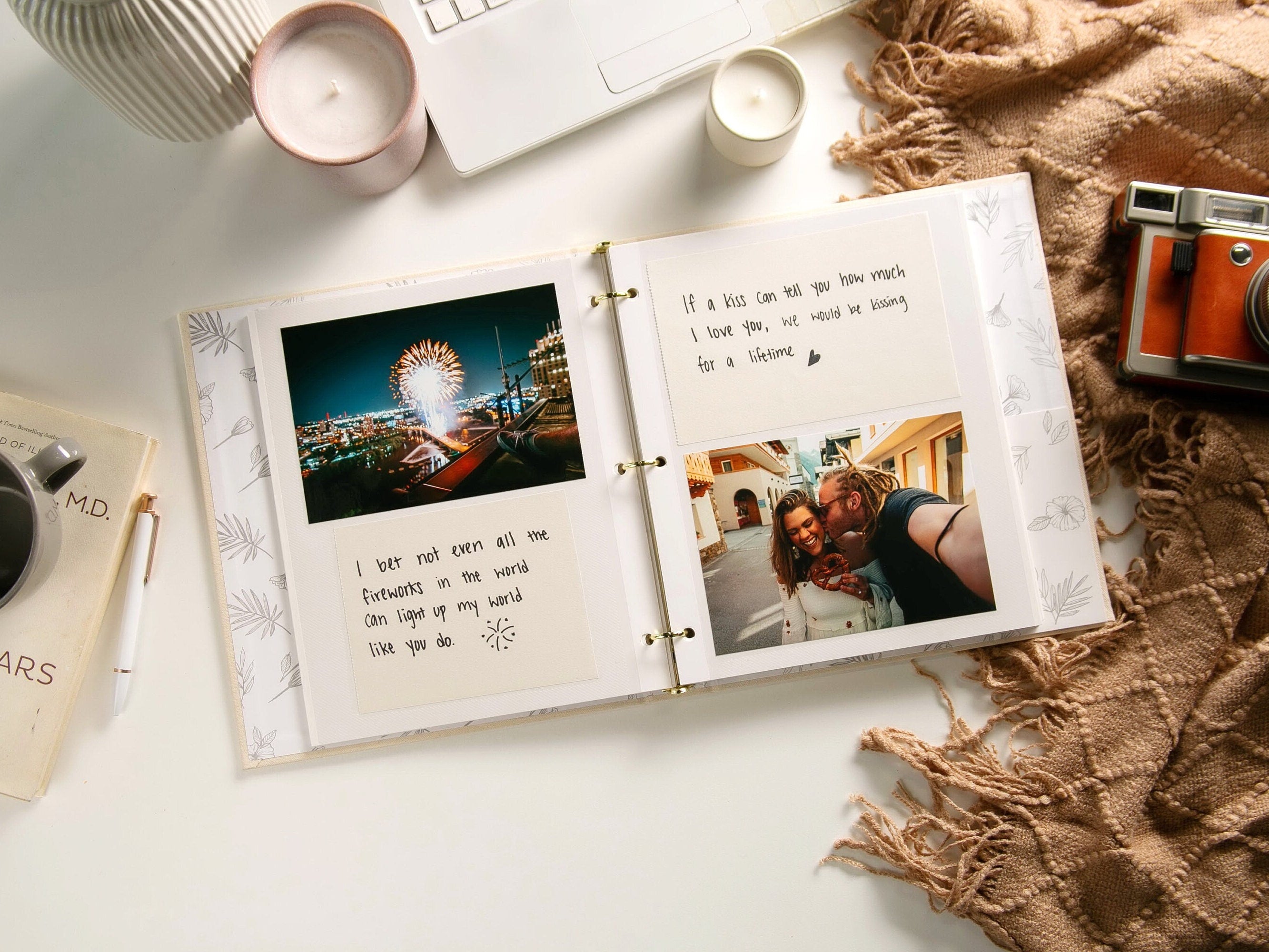 Self Stick Linen Photo Album Binder (D8) - Wedding Album Scrapbook Picture Memory Book For DIY Bride To Be 12th Anniversary Gift Couples