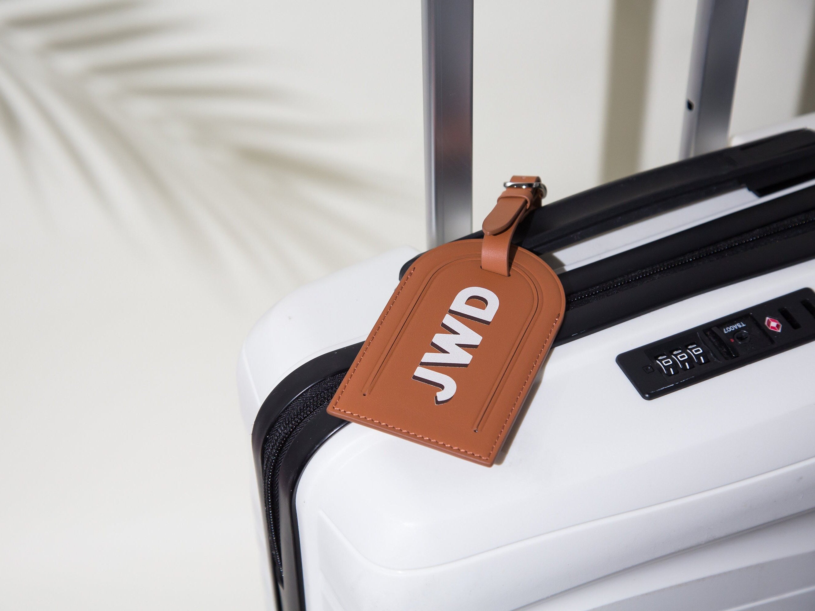 Personalized Leather Luggage Tag - Custom Monogram Bag Name Tag, Destination Wedding Honeymoon Anniversary Traveler Gift, Contact Info Card