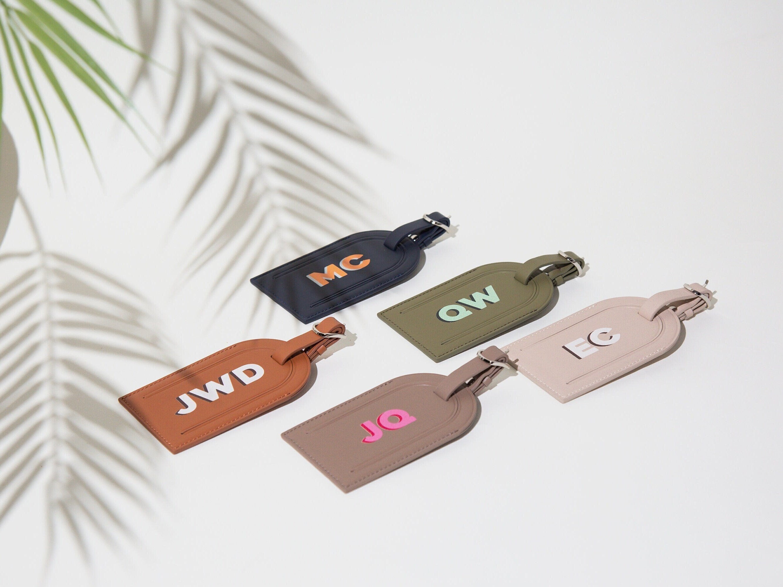 Personalized Leather Luggage Tag - Custom Monogram Bag Name Tag, Destination Wedding Honeymoon Anniversary Traveler Gift, Contact Info Card