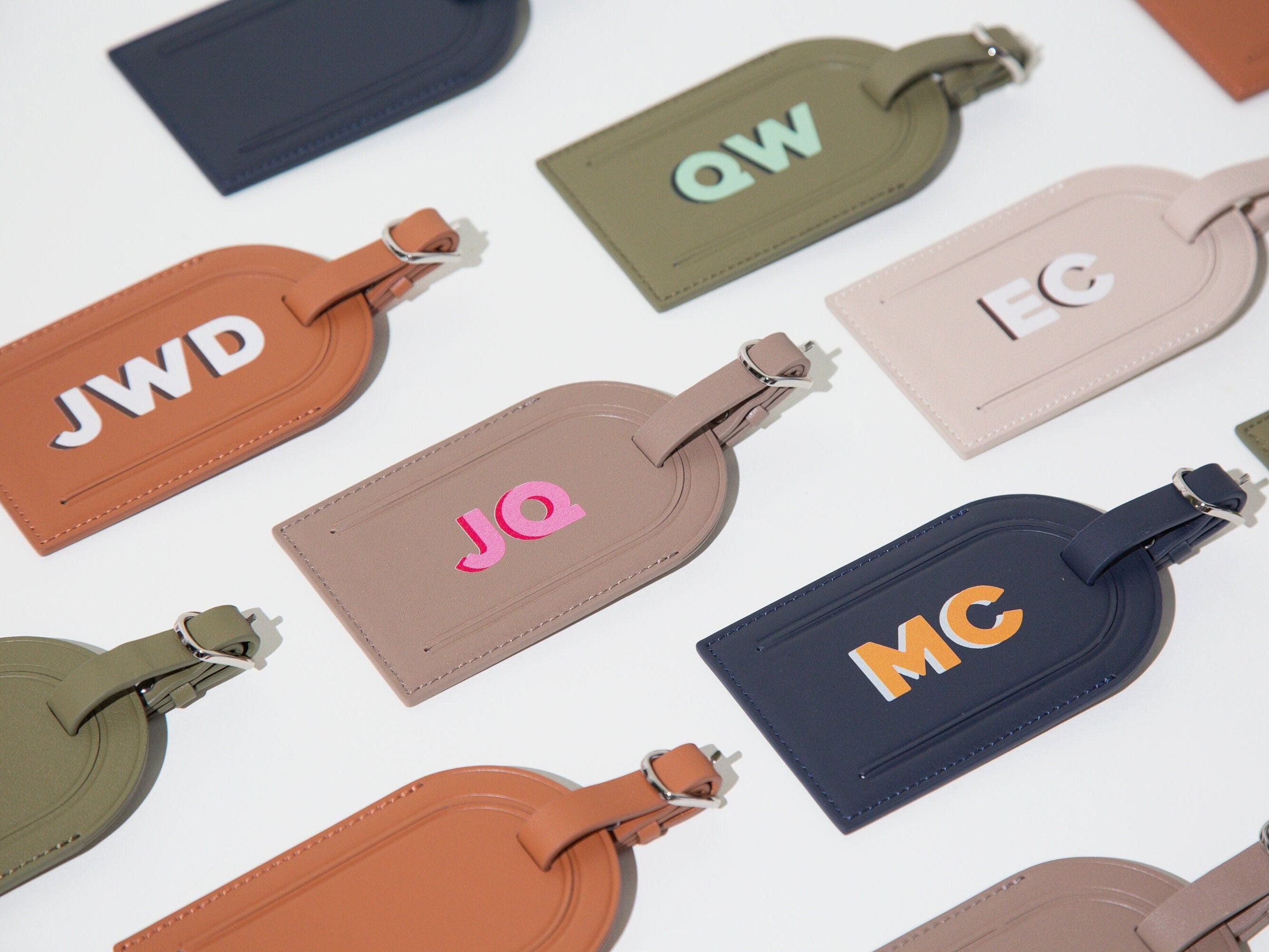 Personalized Leather Luggage Tag - Custom Monogram Bag Name Tag, Destination Wedding Honeymoon Anniversary Traveler Gift, Contact Info Card