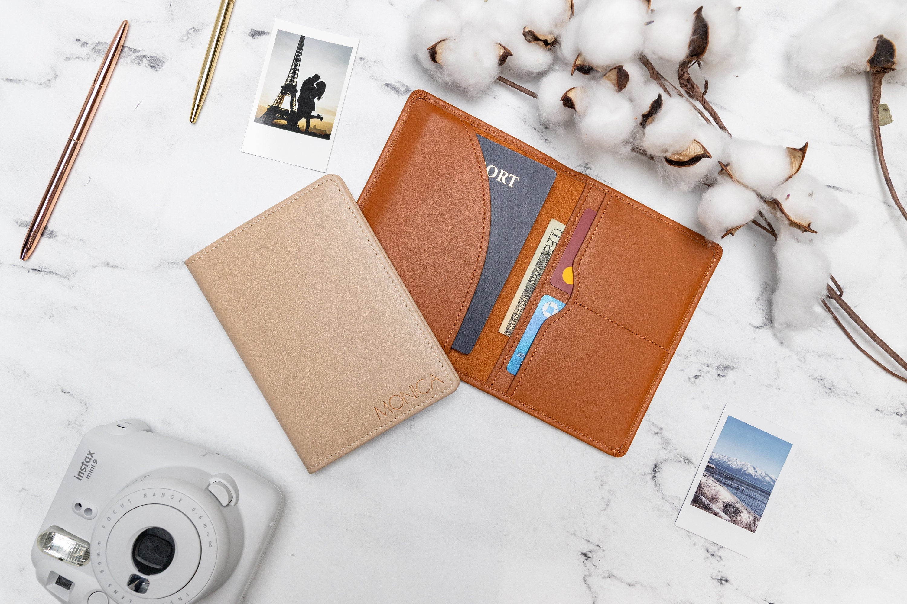 Embossed Leather Passport Holder - Custom Name Travel Wallet, Company Corporate Business Retiree Gifts, Personalized Wedding Travel Gift