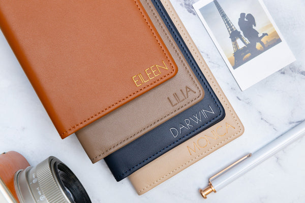 Embossed Leather Passport Holder - Custom Name Travel Wallet, Company Corporate Business Retiree Gifts, Personalized Wedding Travel Gift