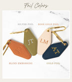 Embossed Initials diamond leather keychain w/ tassel - modern key rings, custom monogrammed vintage style personalized gift, bag charm