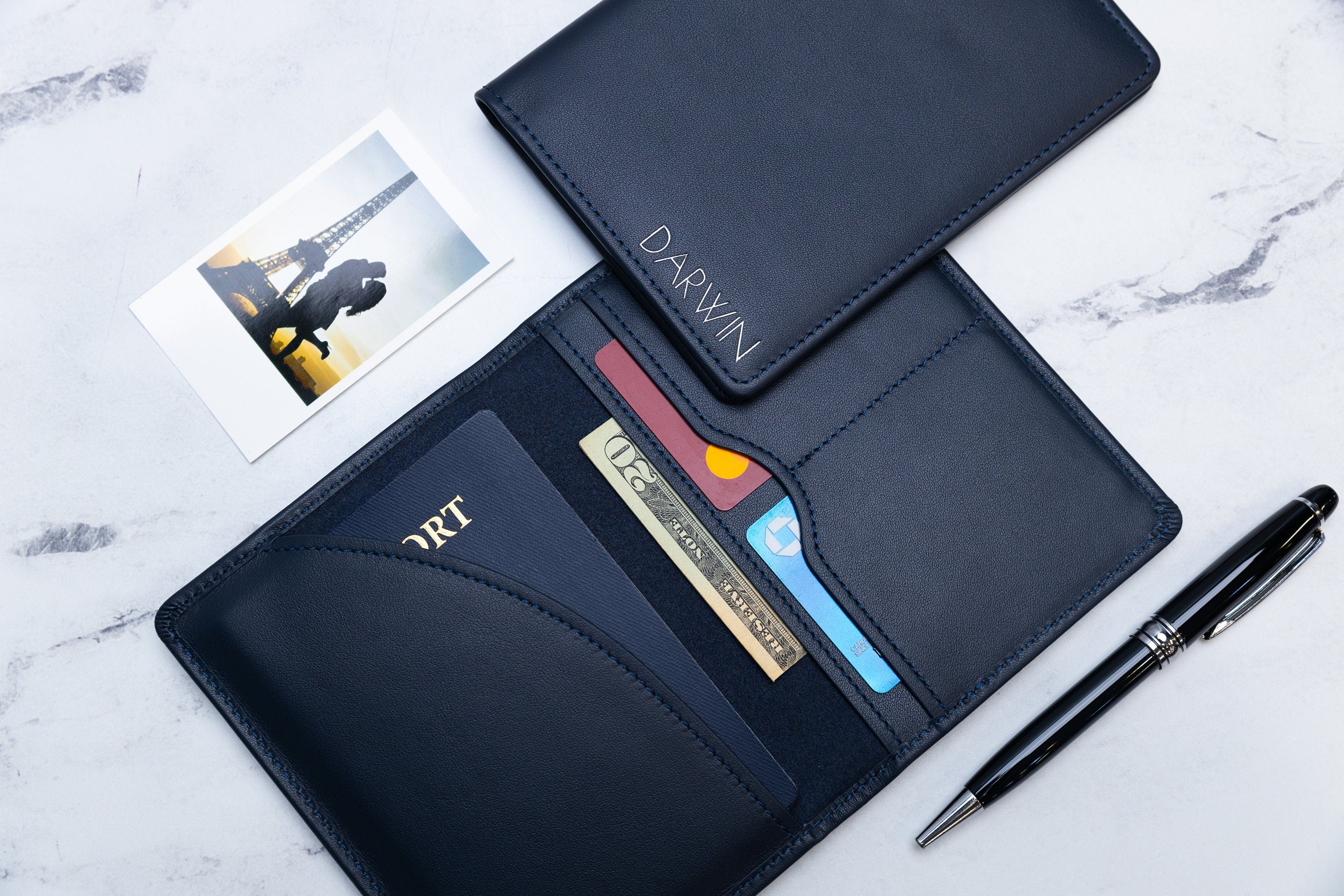 Embossed Leather Passport Holder - Custom Name Travel Wallet, Company Corporate Business Retiree Gifts, Personalized Wedding Travel Gift