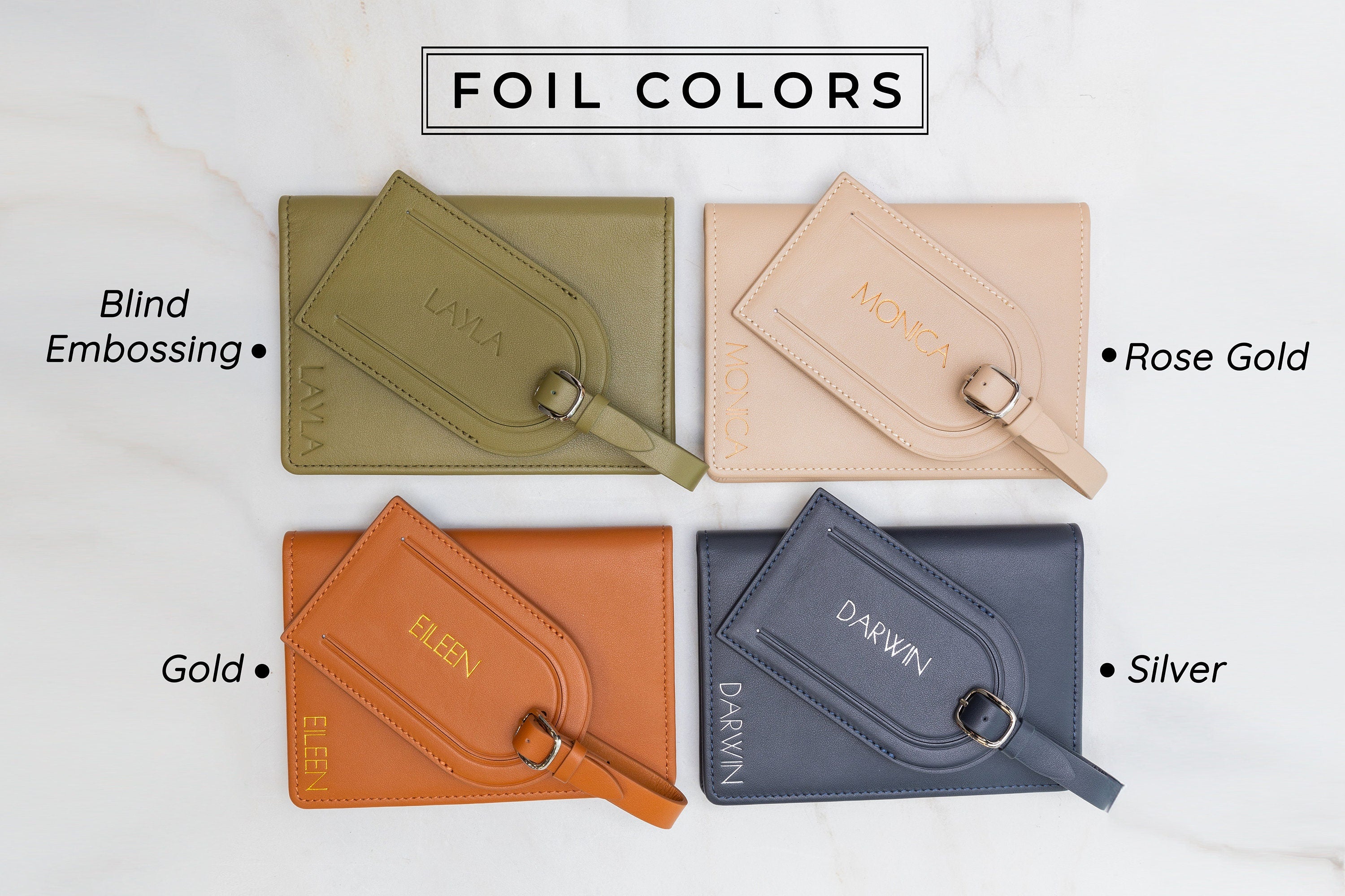 Embossed Leather Passport Holder & Embossed Luggage Tag (SET) - Travel Card Wallet, 3rd Wedding Anniversary Gift, Custom Gift for Family