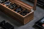 Wide Wood Watch Box (Design 5) - Mens 5 Slot Watch Display Case with Personalized Lid for Him 5th Year Anniversary Birthday Honeymoon Gift
