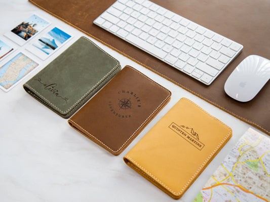 Engraved Passport Holder - leather travel wallet, 3rd wedding leather anniversary gift, wedding gift for couple, coworker or mom dad gift