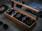 Wide Wood Watch Box (Design 1) - Custom Mens Watch Storage Case 5 Year Anniversary Wedding Engagement Gift for Husband Boyfriend Groom Dad