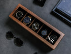 Wide Wood Watch Box (Design 5) - Mens 5 Slot Watch Display Case with Personalized Lid for Him 5th Year Anniversary Birthday Honeymoon Gift
