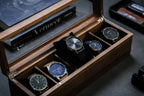 Wide Wood Watch Box (Design 5) - Mens 5 Slot Watch Display Case with Personalized Lid for Him 5th Year Anniversary Birthday Honeymoon Gift