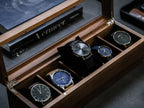 Wide Wood Watch Box (Design 4) - Custom Mens 5 Slot Watch Collection Keepsake Storage Case Personalized Gift for Dad Son Husband Boyfriend