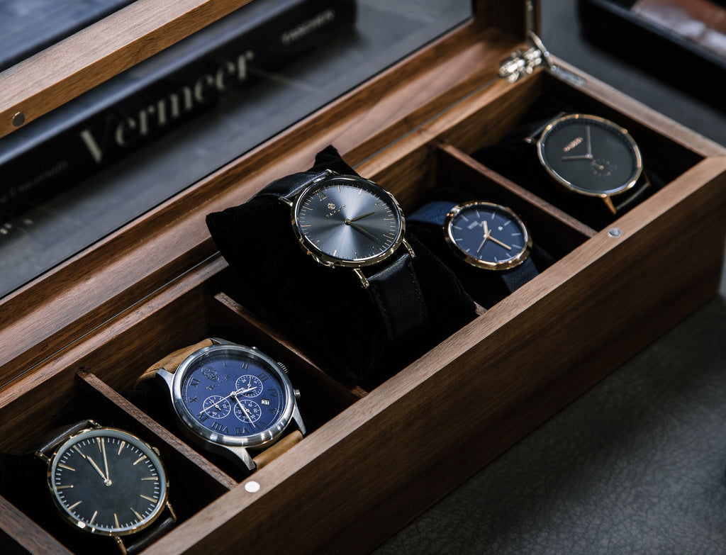 Wide Wood Watch Box (Design 9) - Personalized Monogram Watch Holder Display Case Gift Box for Boyfriend Father Husband Groom Fiancé Brother