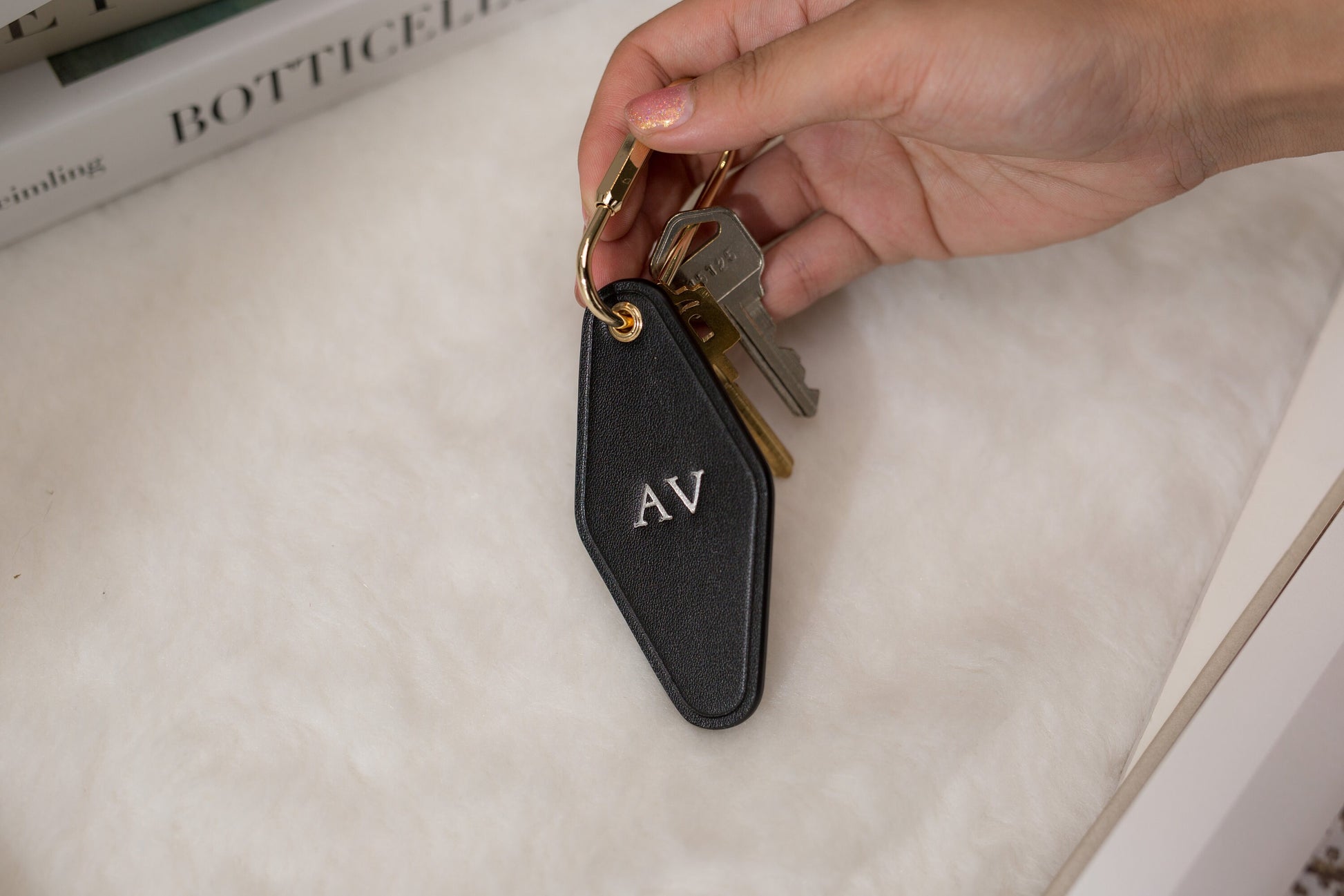 Embossed Diamond Leather Keychains (Small Initials) - Customized Key Chain Fob Holder Wedding Honeymoon Bride and Groom Matching Keychains