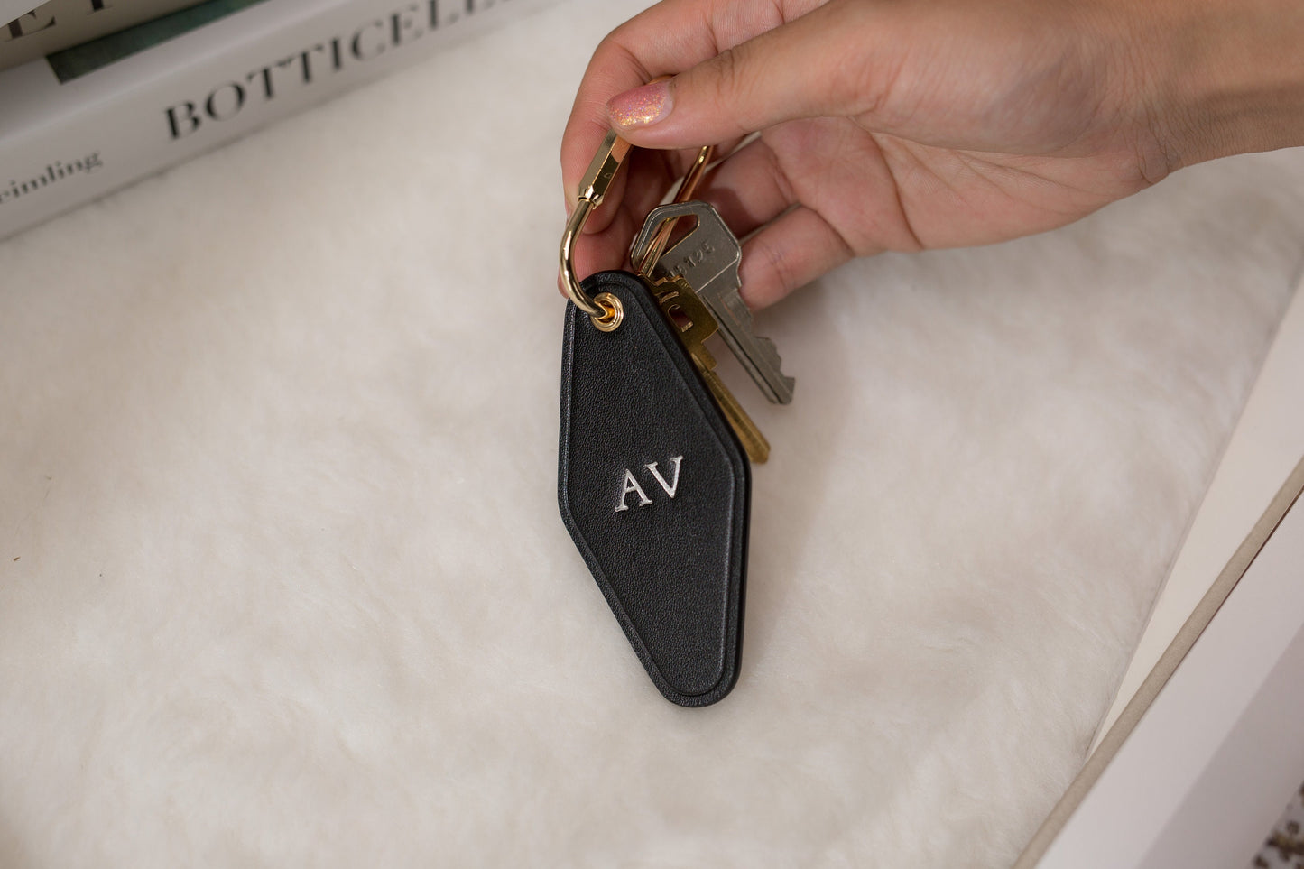 Embossed Diamond Leather Keychains (Small Initials) - Customized Key Chain Fob Holder Wedding Honeymoon Bride and Groom Matching Keychains