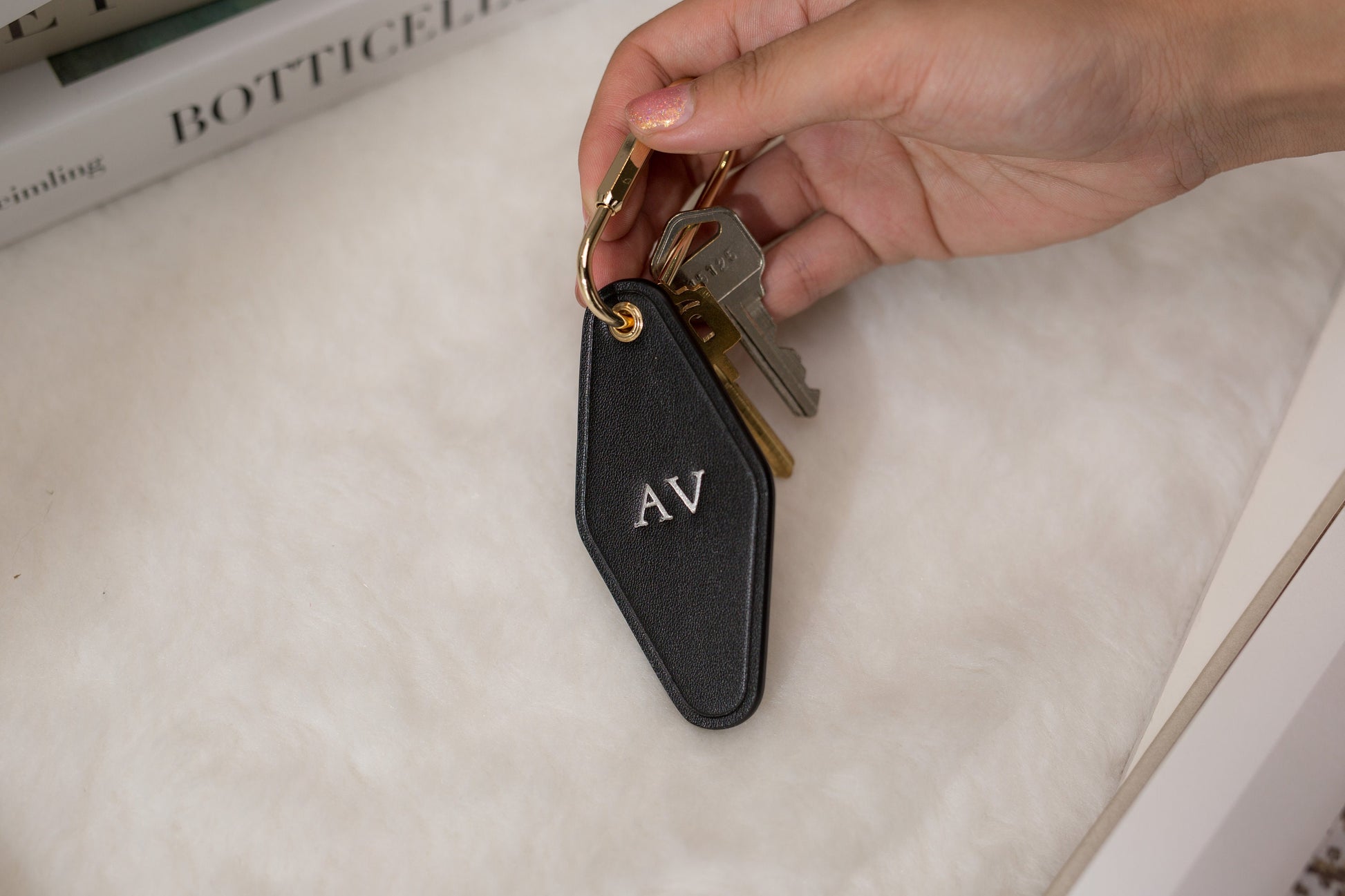 Embossed Diamond Leather Keychains (Small Initials) - Customized Key Chain Fob Holder Wedding Honeymoon Bride and Groom Matching Keychains