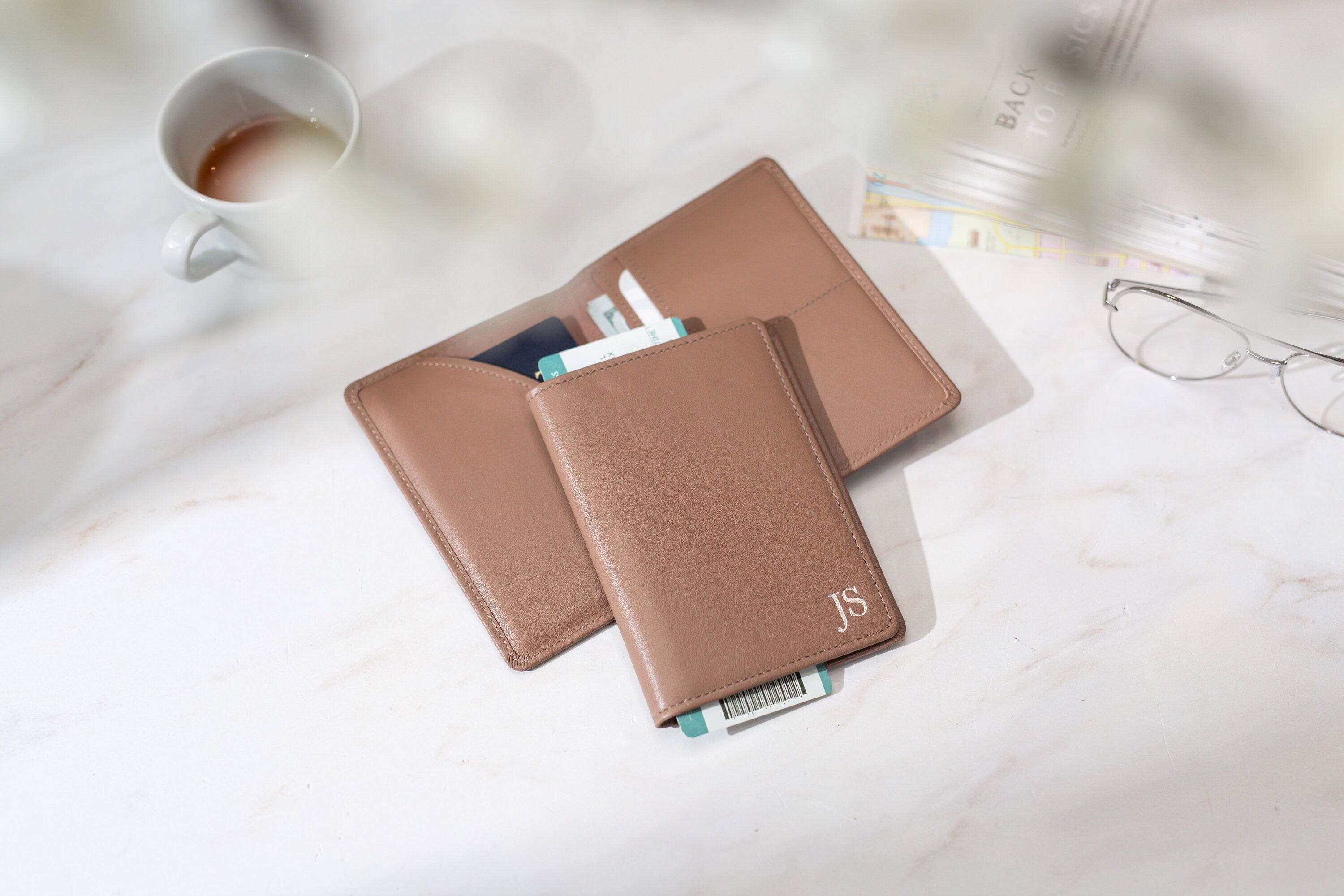 Embossed Leather Passport Holder - Custom Name Travel Wallet, Company Corporate Business Retiree Gifts, Personalized Wedding Travel Gift