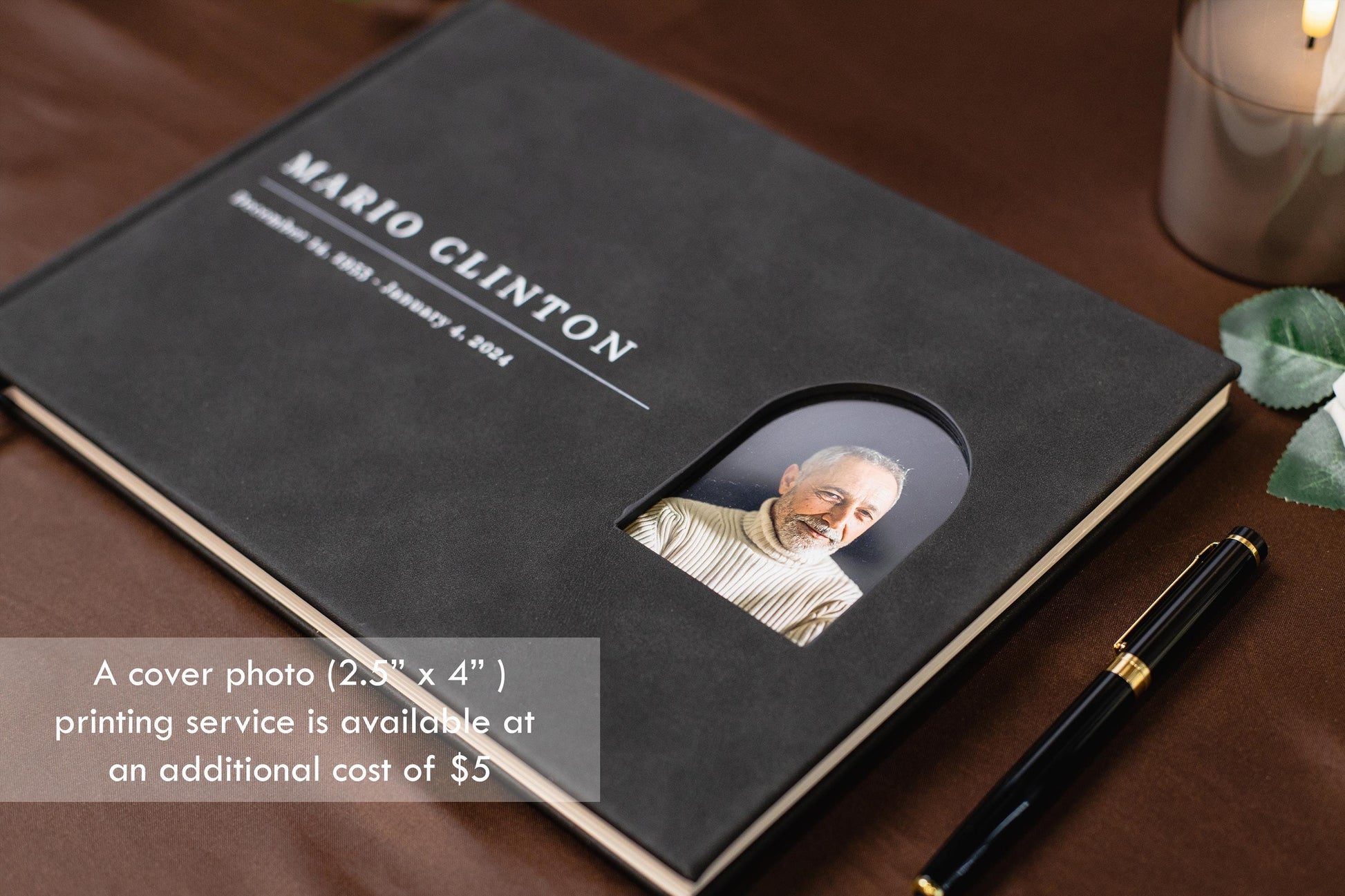 Funeral Guest Book with Photo Cover (Black - Design 2) - Memorial Sign In Guest Book, Dad Grandpa Grief Keepsake, Celebration of Life Wake