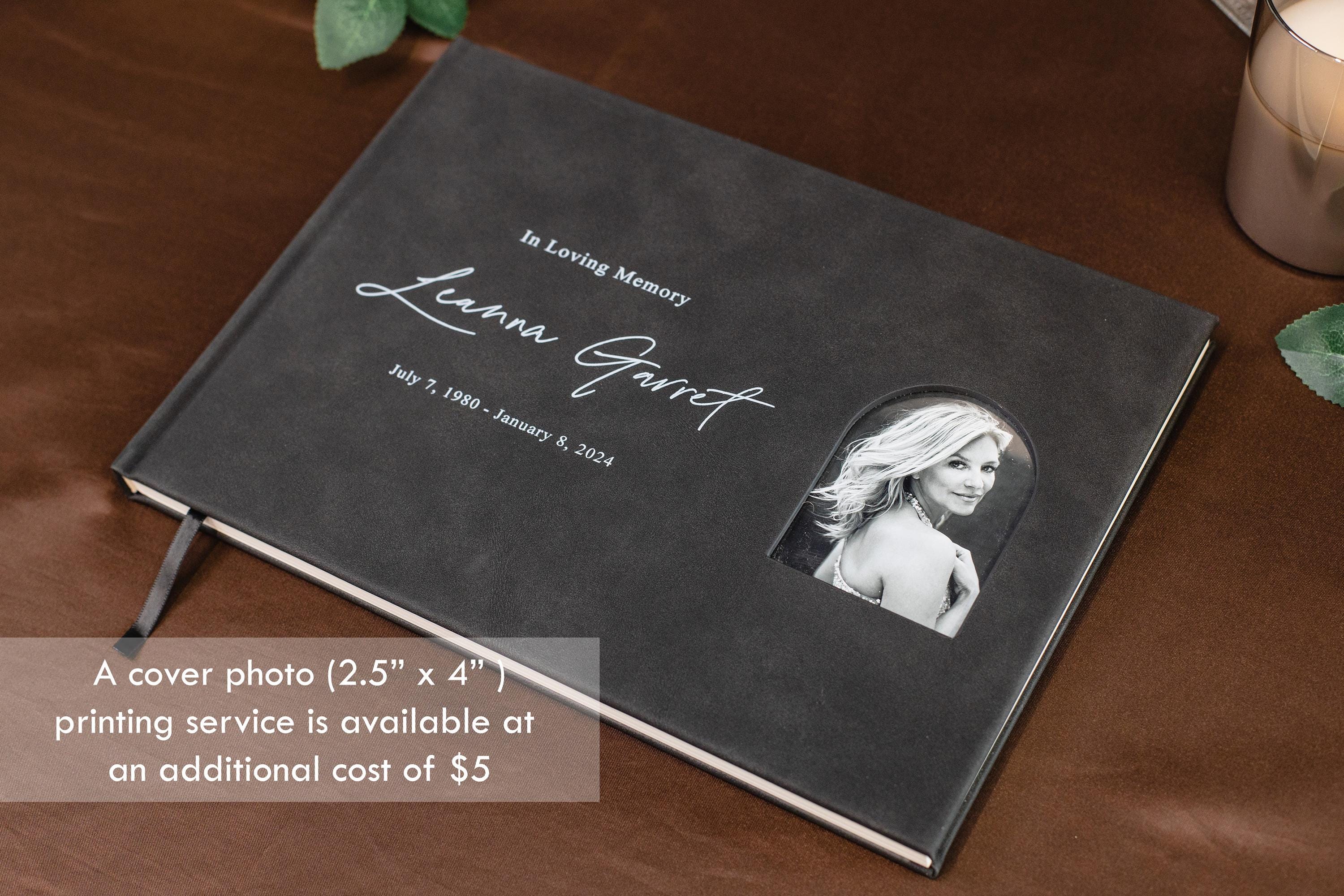 Funeral Guest Book with Photo Cover (Black - Design 3) - Remembrance or Sympathy Tribute Book, Grief Journal, Bereavement Gift