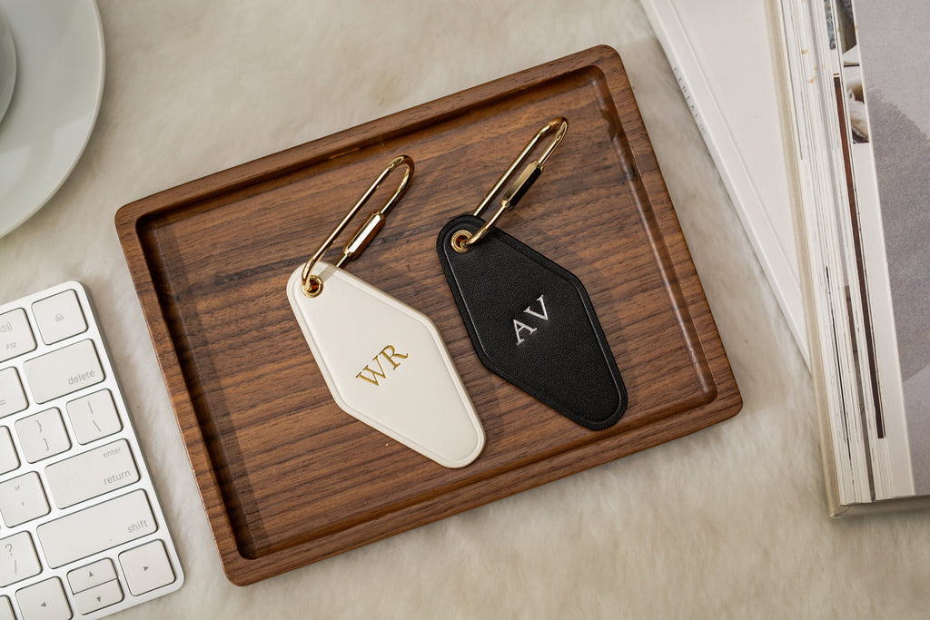 Embossed Diamond Leather Keychains (Small Initials) - Customized Key Chain Fob Holder Wedding Honeymoon Bride and Groom Matching Keychains