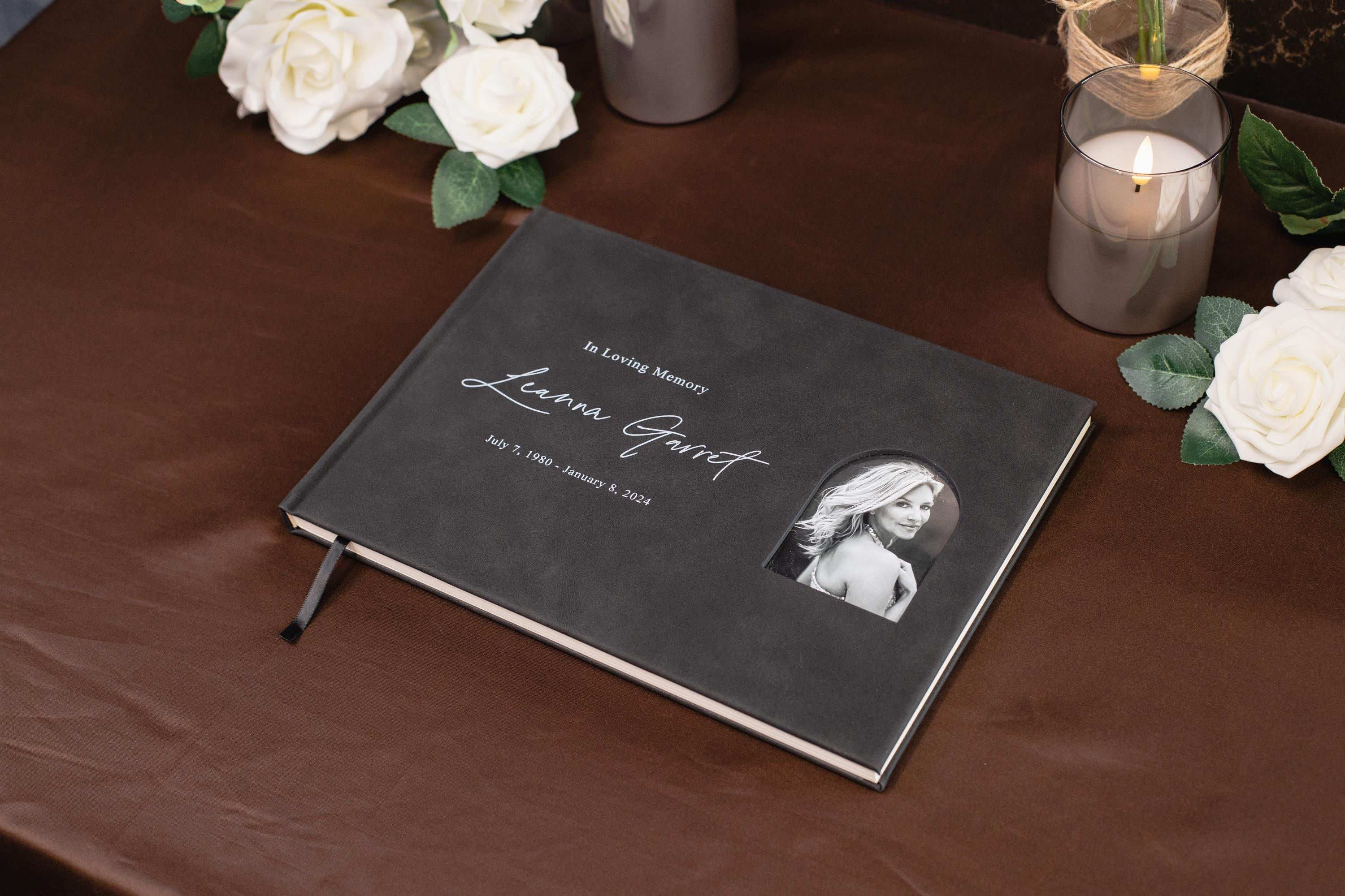 Funeral Guest Book with Photo Cover (Black - Design 3) - Remembrance or Sympathy Tribute Book, Grief Journal, Bereavement Gift