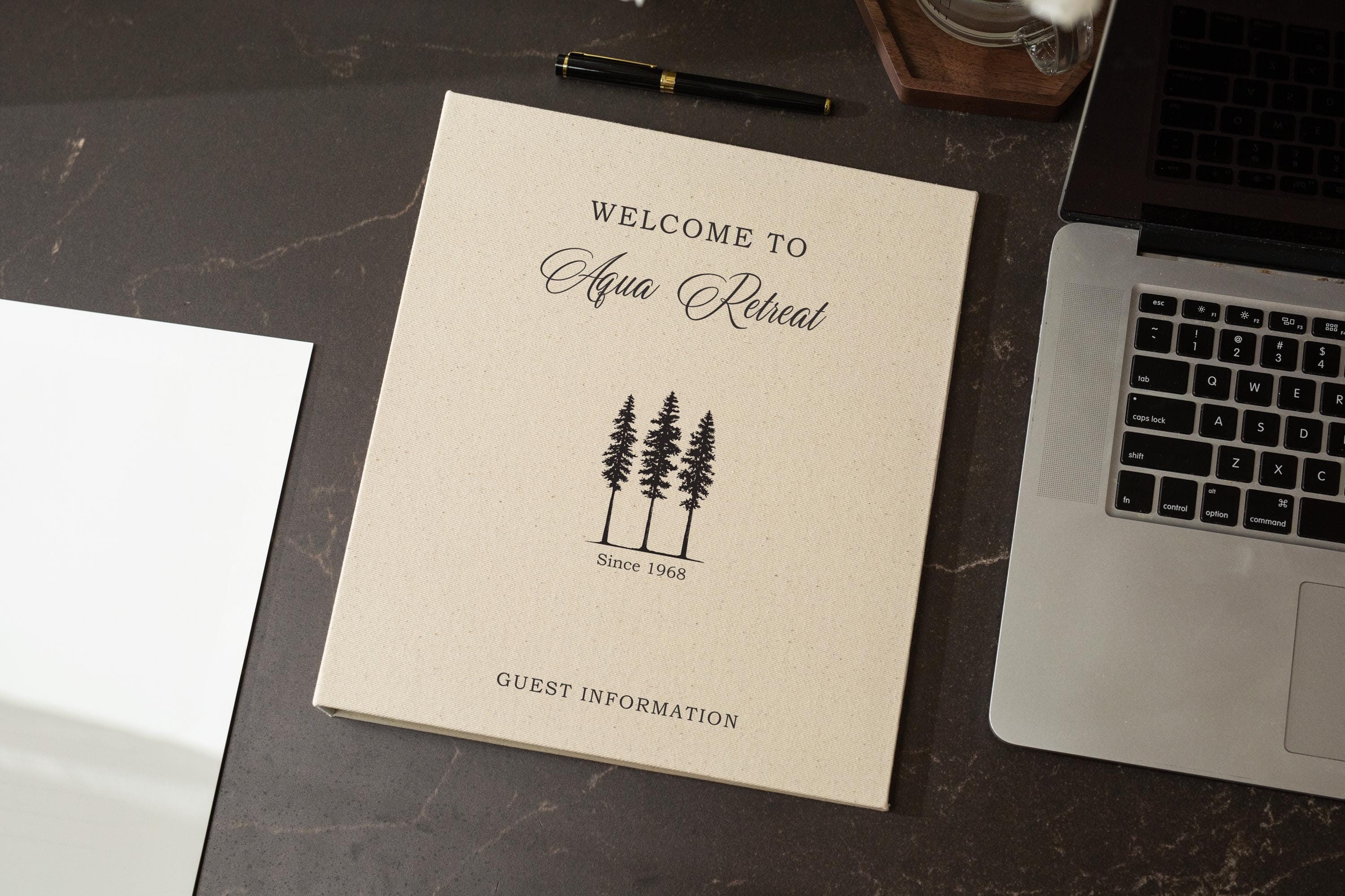Rental 3 Ring Linen Binder (Design 2) - Refillable Welcome Book, DIY Blank Binder, Guest Information Airbnb Cabin, Rental Guestbook