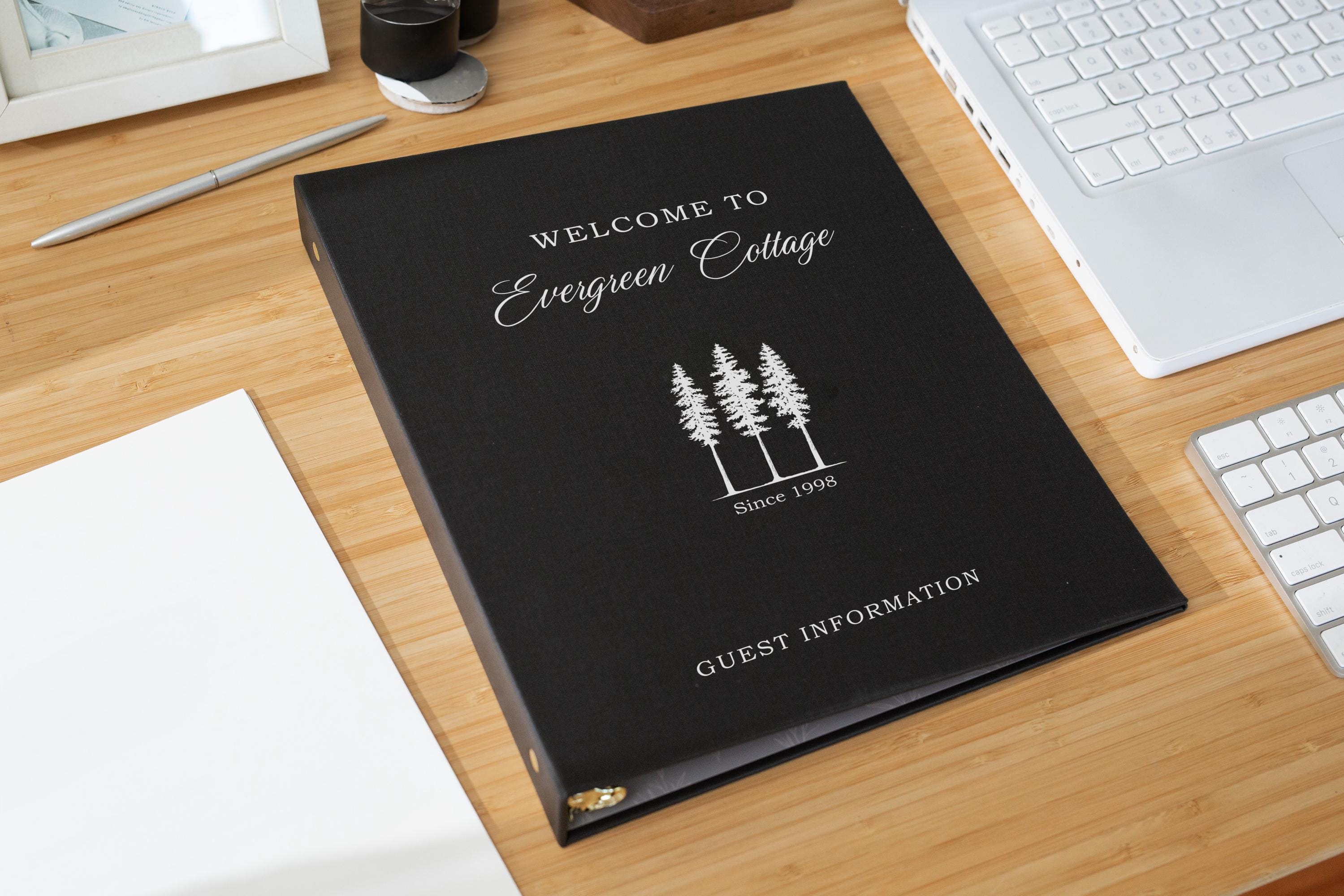 Rental 3 Ring Linen Binder (Design 2) - Refillable Welcome Book, DIY Blank Binder, Guest Information Airbnb Cabin, Rental Guestbook