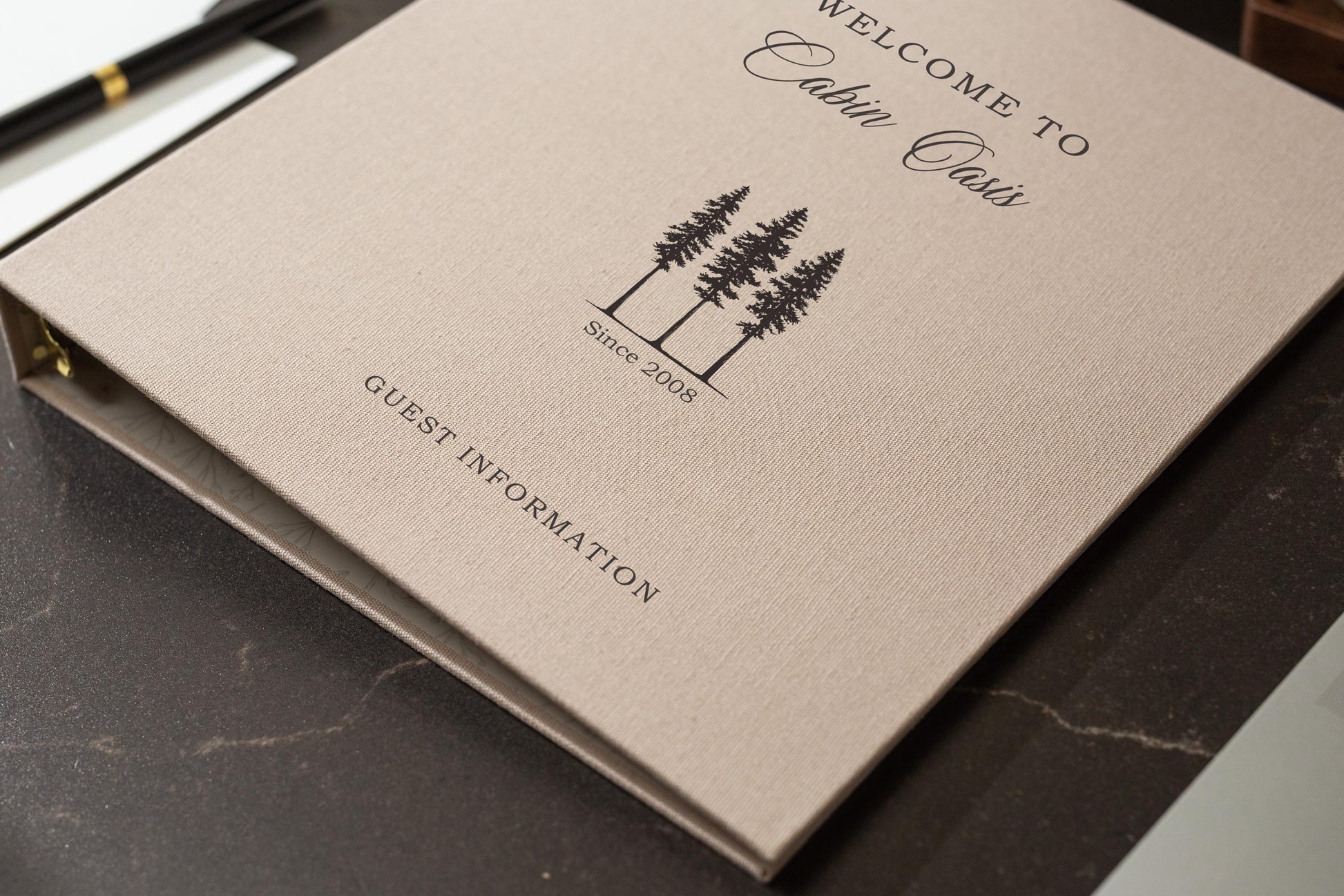 Rental 3 Ring Linen Binder (Design 2) - Refillable Welcome Book, DIY Blank Binder, Guest Information Airbnb Cabin, Rental Guestbook