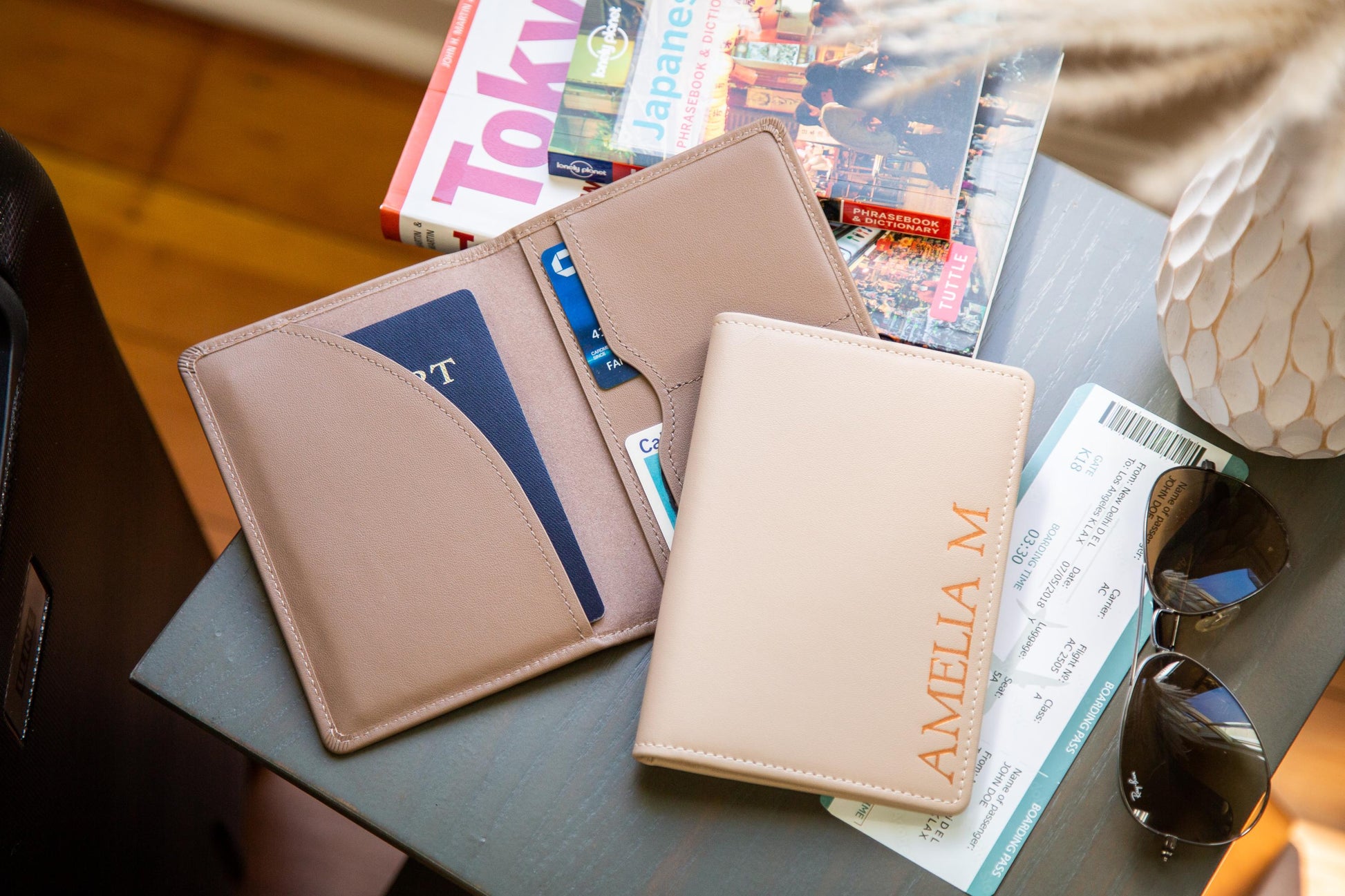 Embossed Leather Passport Holder - Custom Name Travel Wallet, Company Corporate Business Retiree Gifts, Personalized Wedding Travel Gift