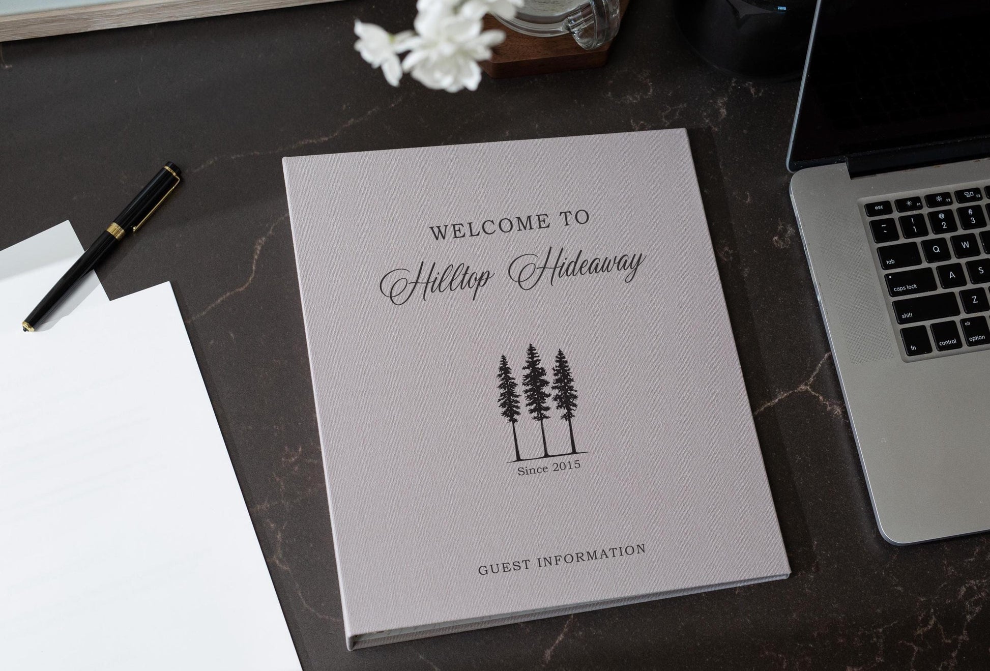 Rental 3 Ring Linen Binder (Design 2) - Refillable Welcome Book, DIY Blank Binder, Guest Information Airbnb Cabin, Rental Guestbook