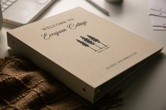 Rental 3 Ring Linen Binder (Design 2) - Refillable Welcome Book, DIY Blank Binder, Guest Information Airbnb Cabin, Rental Guestbook