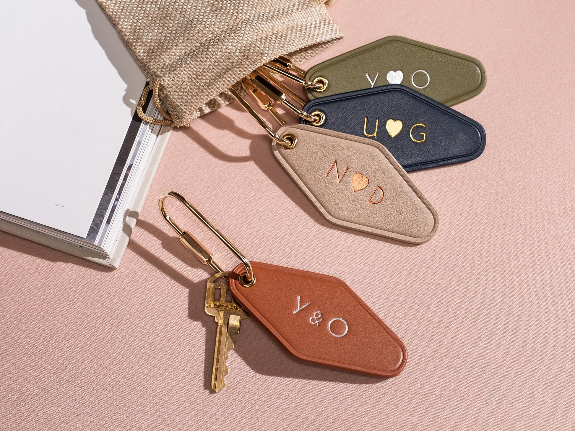 Embossed Diamond Leather Keychain (Symbols) - Mother's Day, modern key chain fob, motel keychain, travel keychain, gift from kids