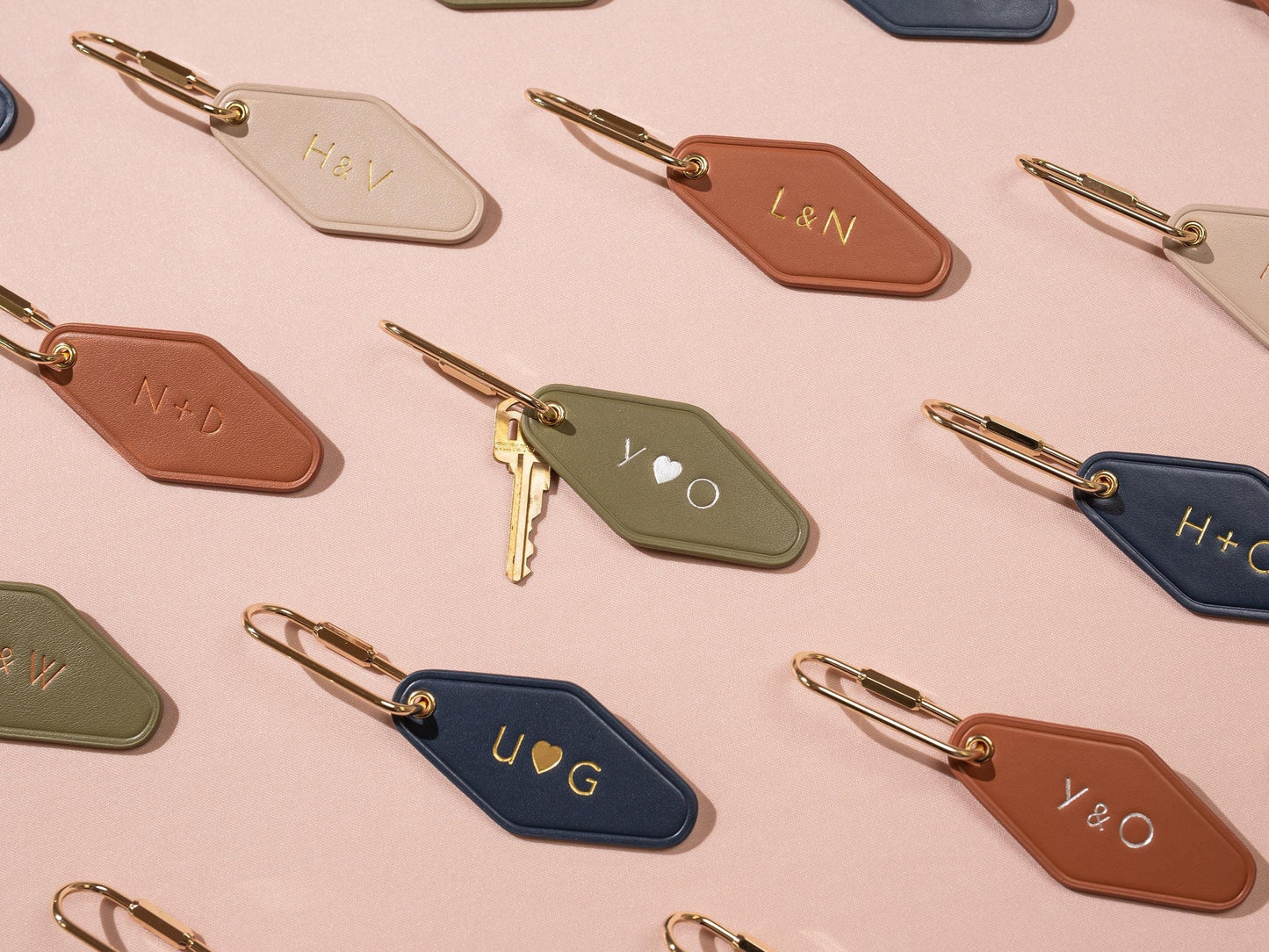 Embossed Diamond Leather Keychain (Symbols) - Mother's Day, modern key chain fob, motel keychain, travel keychain, gift from kids