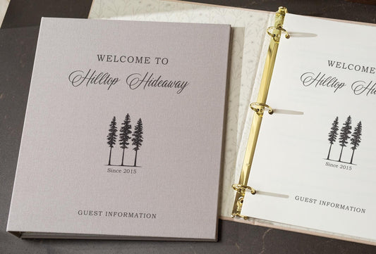 Rental 3 Ring Linen Binder (Design 2) - Refillable Welcome Book, DIY Blank Binder, Guest Information Airbnb Cabin, Rental Guestbook