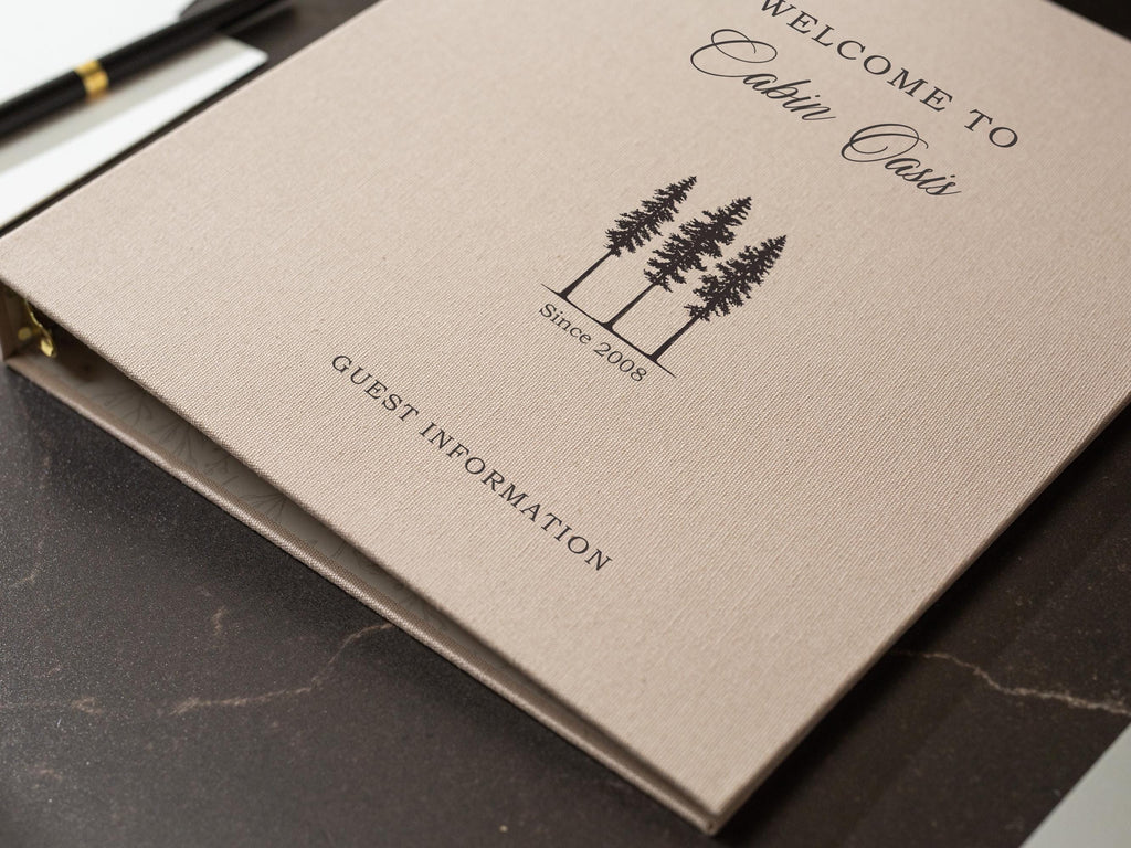 Rental 3 Ring Linen Binder (Design 2) - Refillable Welcome Book, DIY Blank Binder, Guest Information Airbnb Cabin, Rental Guestbook