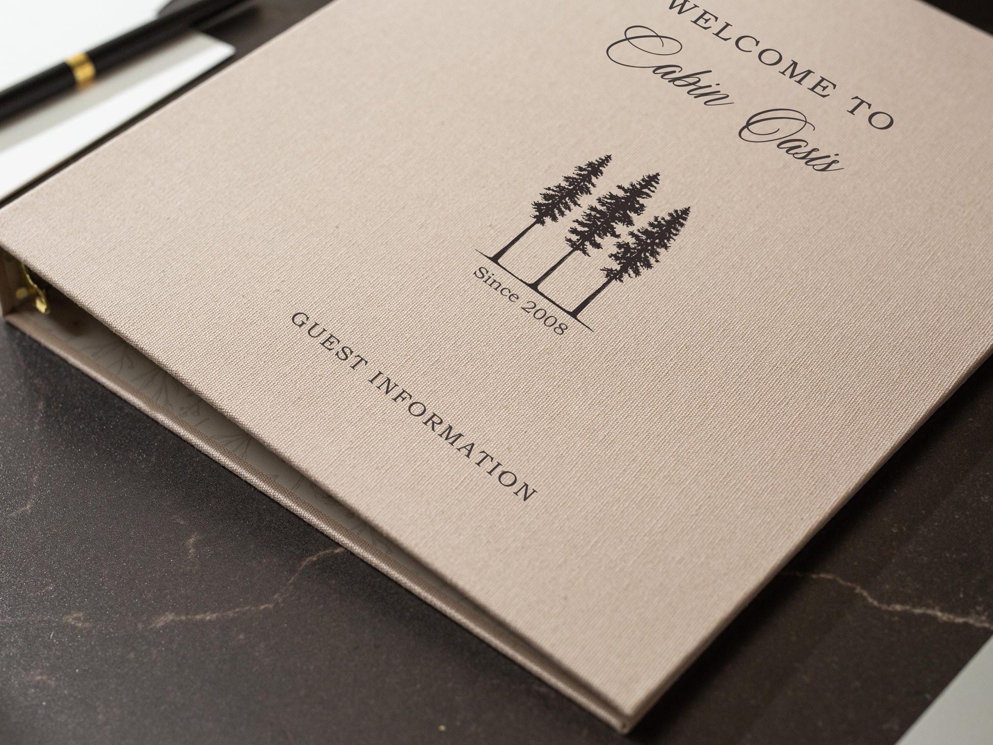 Rental 3 Ring Linen Binder (Design 2) - Refillable Welcome Book, DIY Blank Binder, Guest Information Airbnb Cabin, Rental Guestbook
